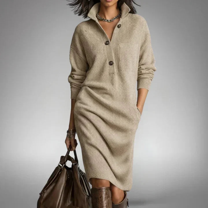 Everly | Long-Sleeved Ribbed Knit Dress