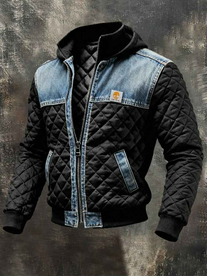 Jeffrey | Men's Hooded Quilted Jacket with Denim Details