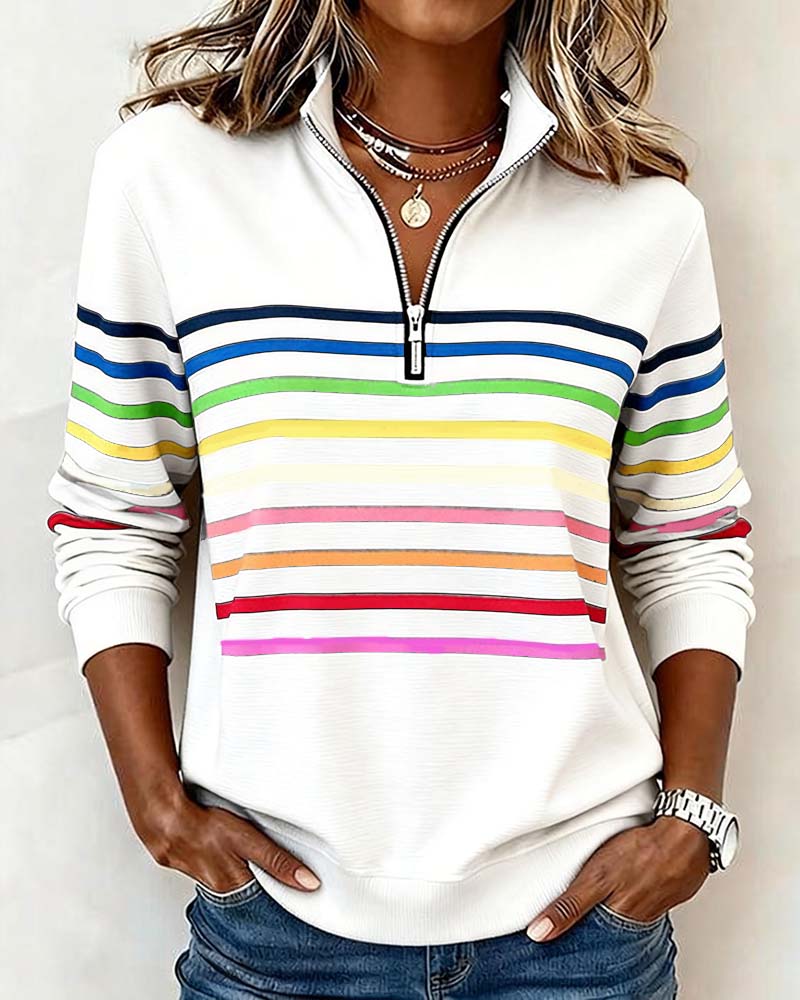 Marie | Women's Striped Half-Zip Sweatshirt