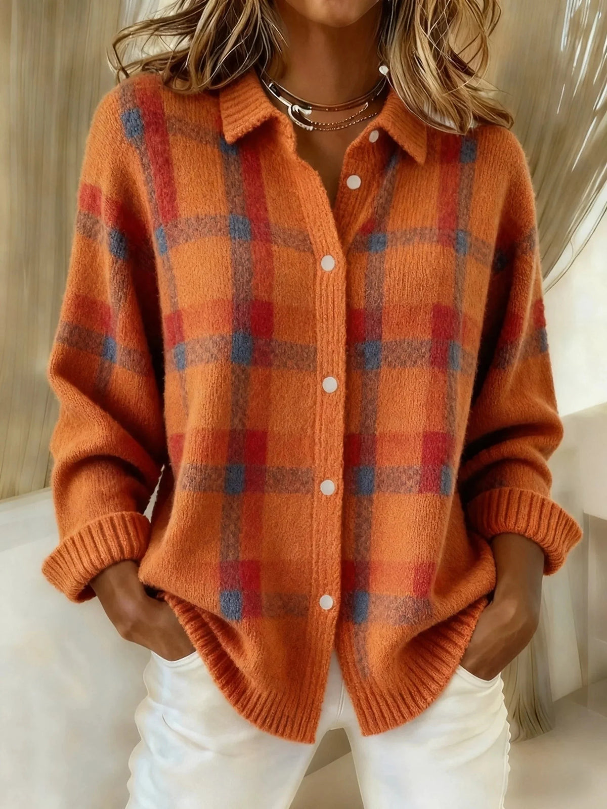 Anny | Casual Plaid Knitted Button-Up Sweater