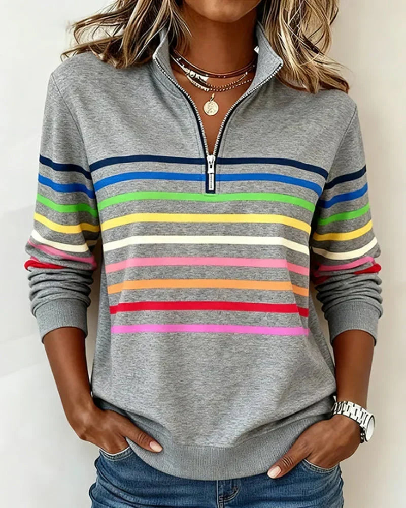 Marie | Women's Striped Half-Zip Sweatshirt