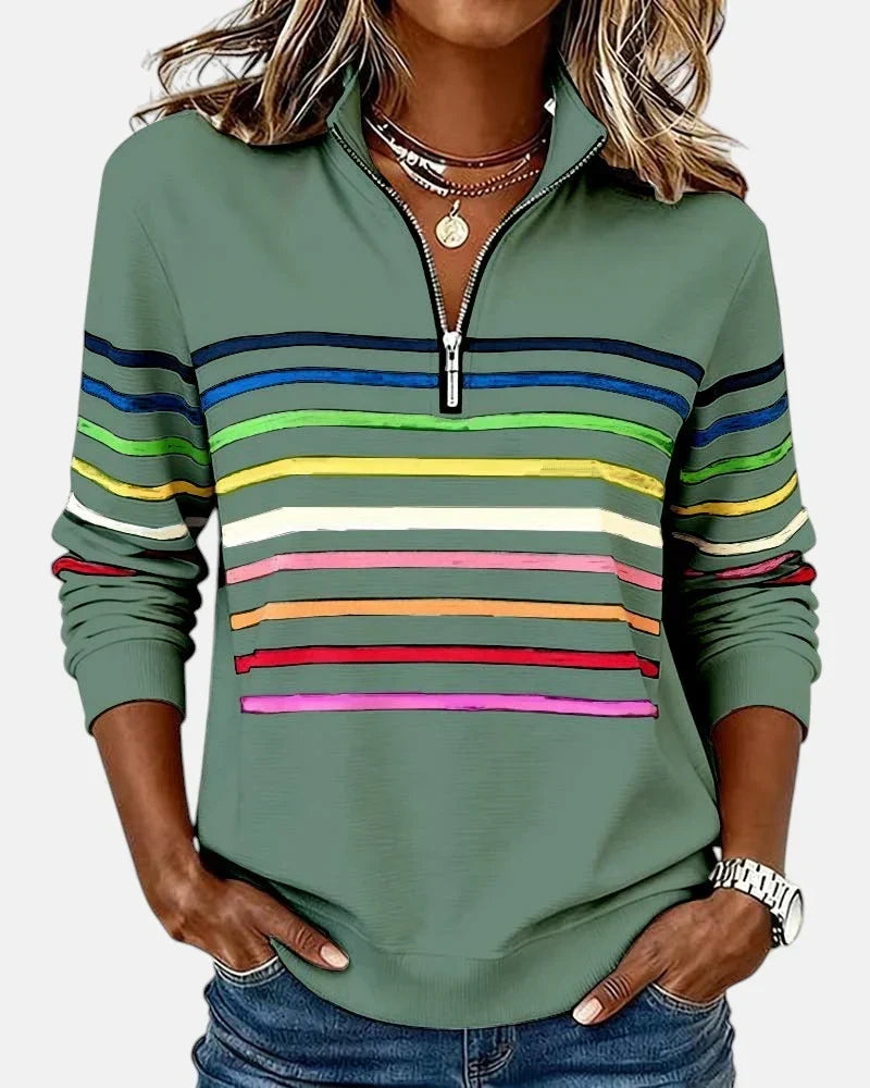 Marie | Women's Striped Half-Zip Sweatshirt