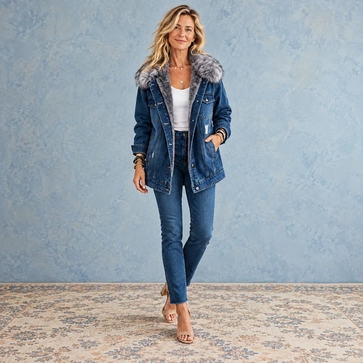 Milene | Denim Jacket with Faux Fur Collar
