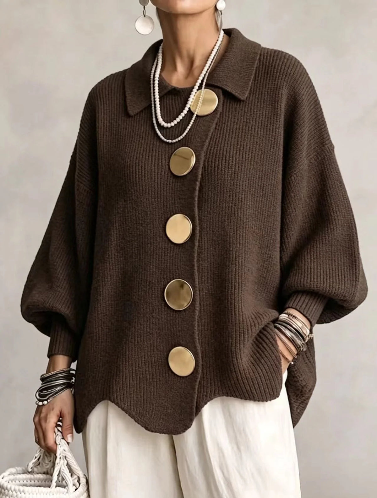 Isadora | Oversized Cardigan with Gold-Tone Details