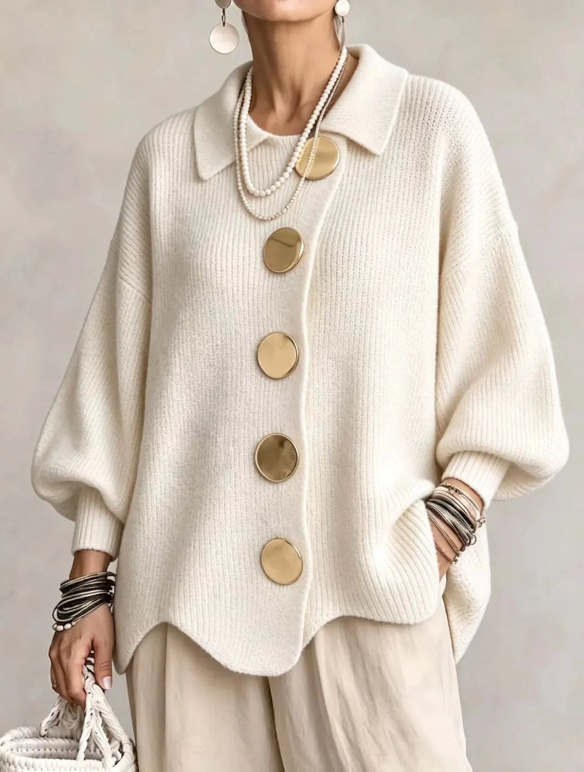 Isadora | Oversized Cardigan with Gold-Tone Details