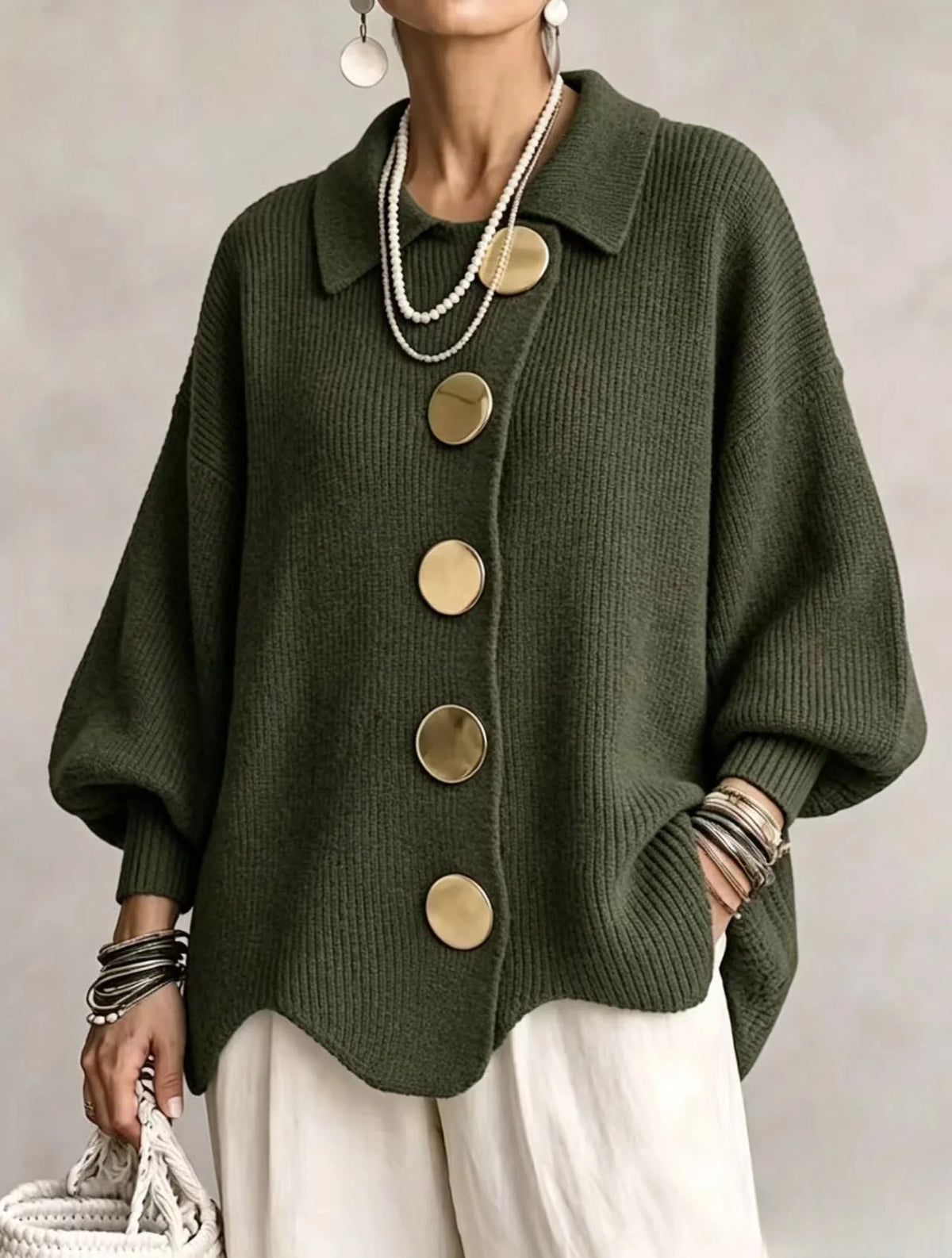 Isadora | Oversized Cardigan with Gold-Tone Details