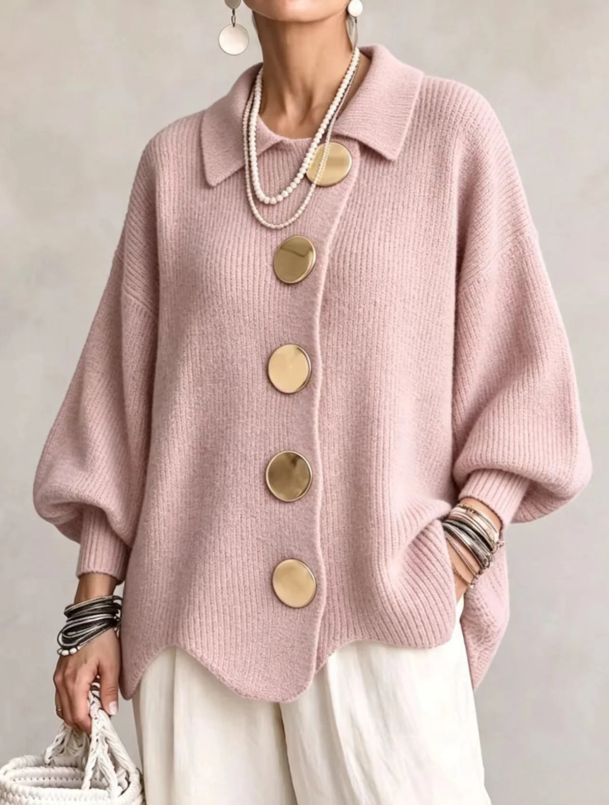 Isadora | Oversized Cardigan with Gold-Tone Details