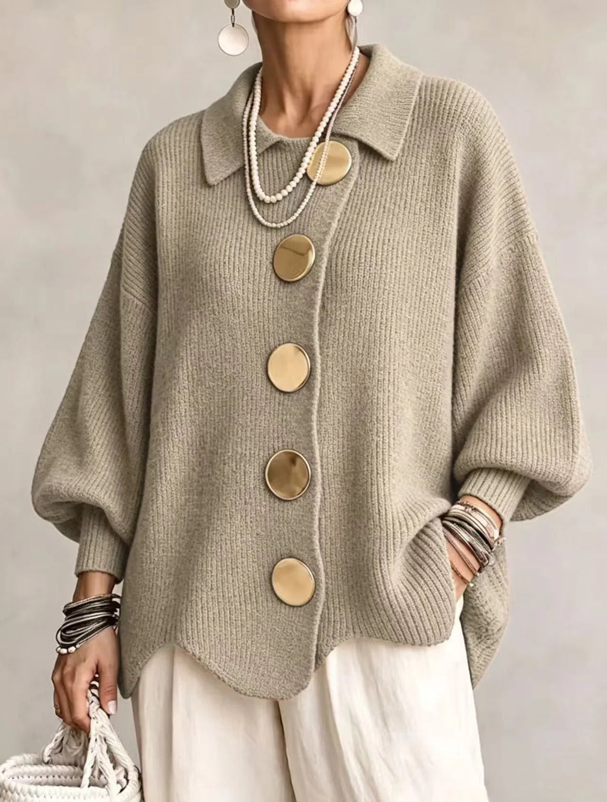 Isadora | Oversized Cardigan with Gold-Tone Details