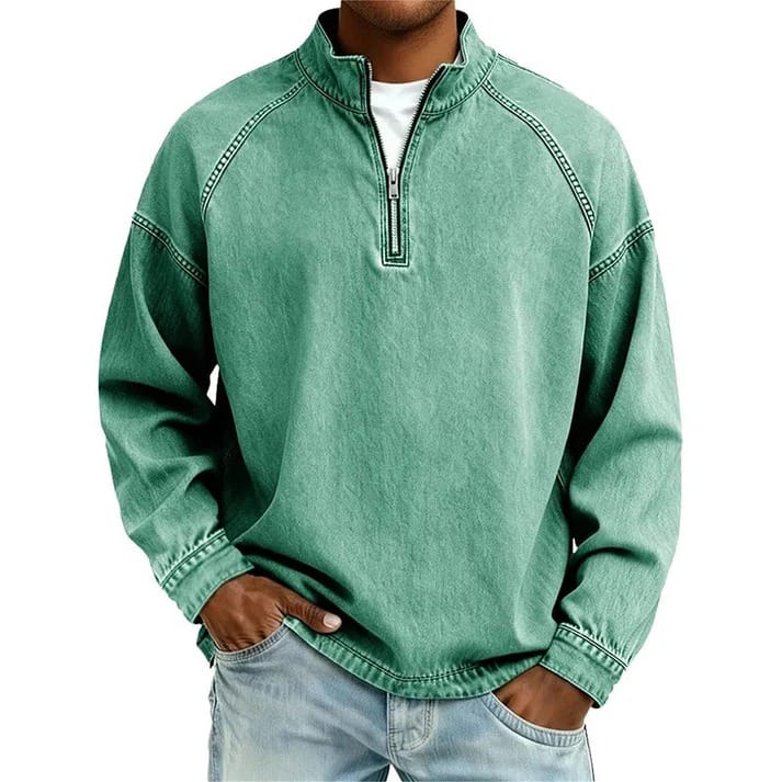 Kenan | Vintage-Wash Henley Zip-Sweater