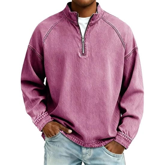 Kenan | Vintage-Wash Henley Zip-Sweater