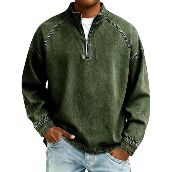 Kenan | Vintage-Wash Henley Zip-Sweater