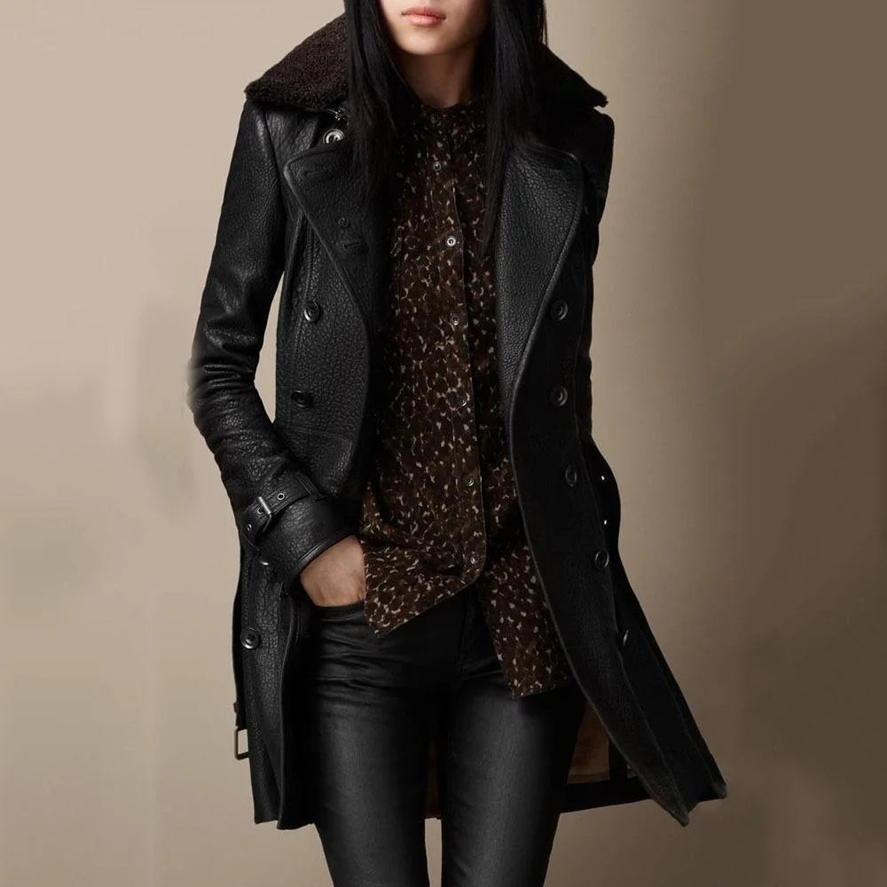 Veronica | Women's Double-Breasted Leather Coat