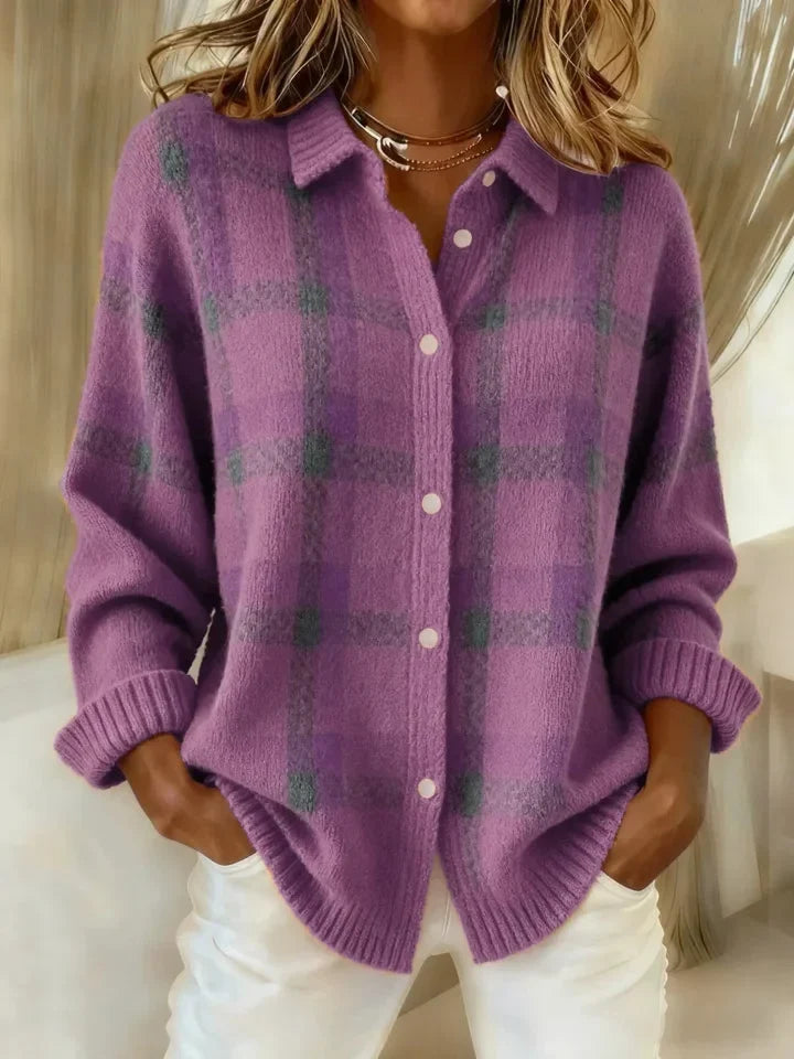 Anny | Casual Plaid Knitted Button-Up Sweater