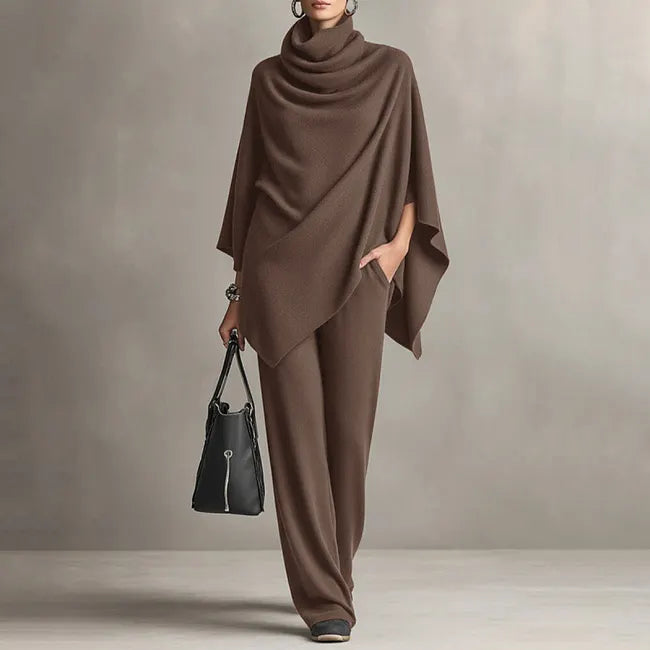 Danique | Roll-Neck Cape & Wide-Leg Trousers Set
