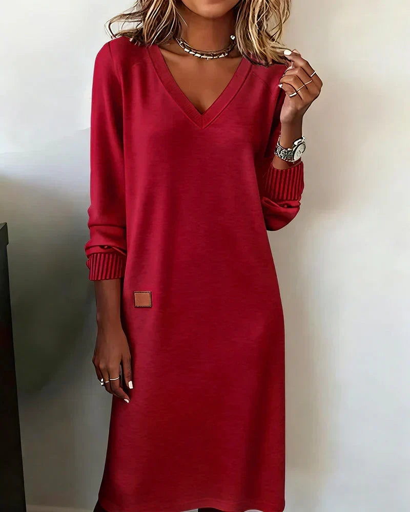 Aurora | Long-Sleeved V-Neck Knit Dress