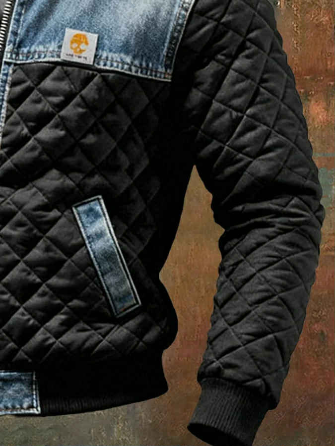 Jeffrey | Men's Hooded Quilted Jacket with Denim Details