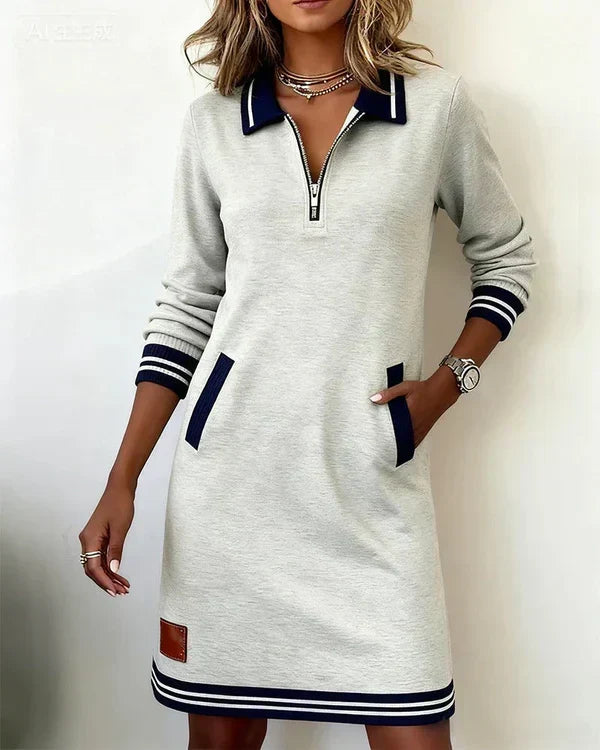 Cara | Long-Sleeved Half-Zip Cotton Dress