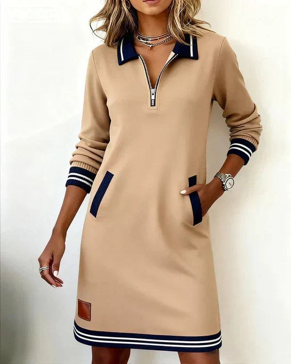 Cara | Long-Sleeved Half-Zip Cotton Dress