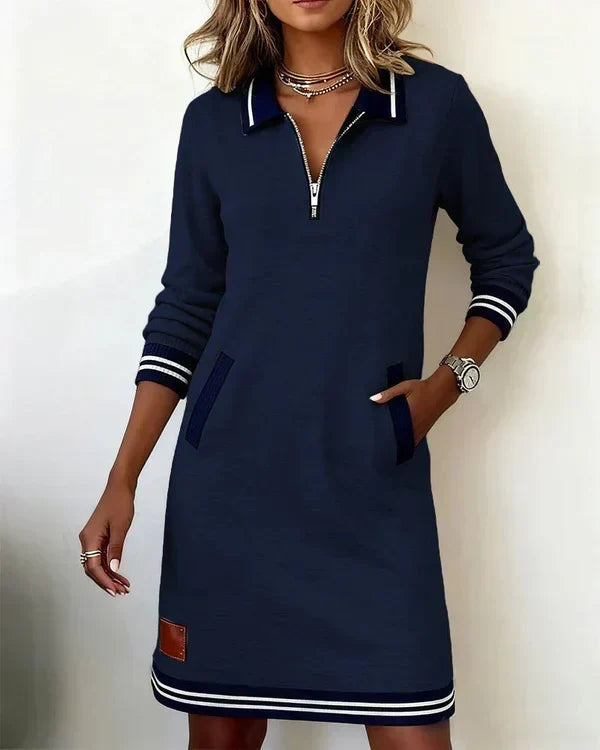 Cara | Long-Sleeved Half-Zip Cotton Dress