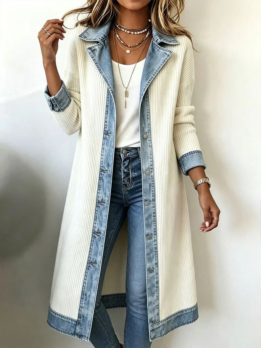 Maeve | Long Knit & Denim Cardigan