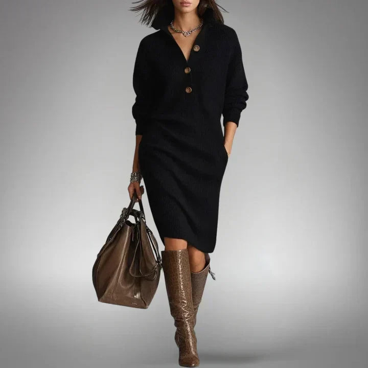 Everly | Long-Sleeved Ribbed Knit Dress