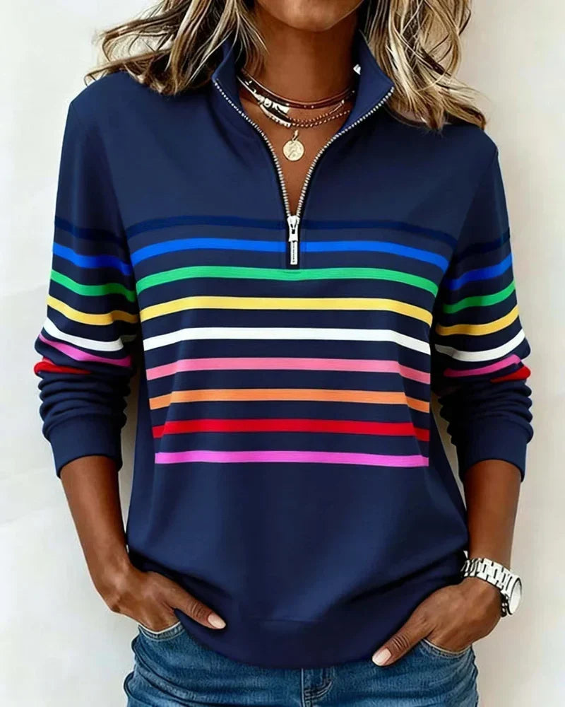 Marie | Women's Striped Half-Zip Sweatshirt