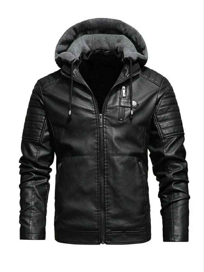 Gareth | Men's Insulated Hooded Leather-Look Jacket