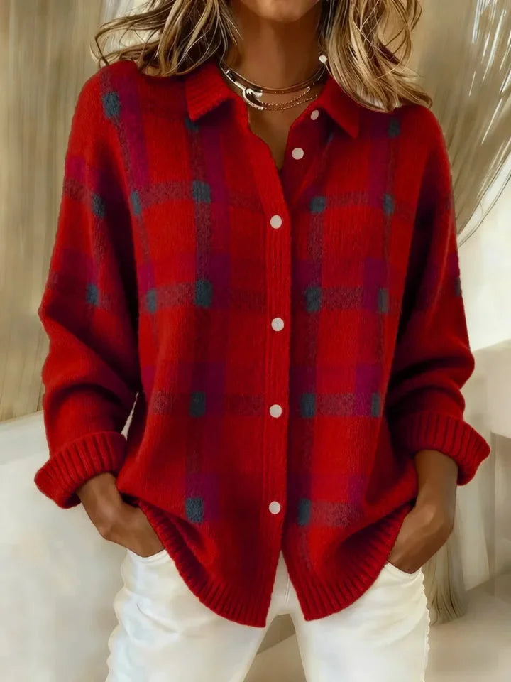 Anny | Casual Plaid Knitted Button-Up Sweater