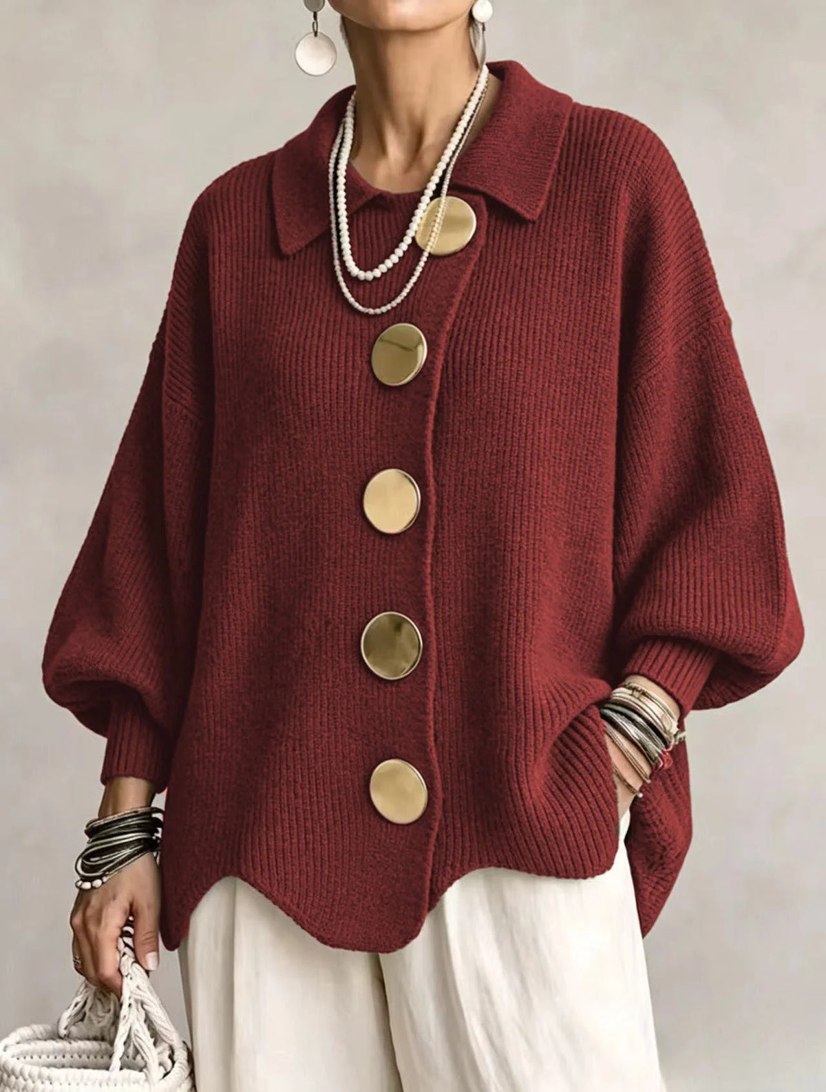 Isadora | Oversized Cardigan with Gold-Tone Details