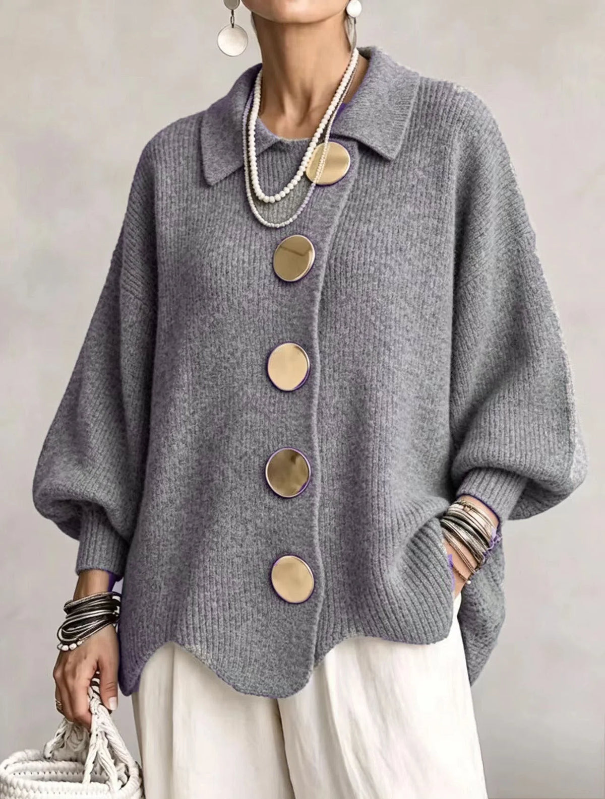 Isadora | Oversized Cardigan with Gold-Tone Details