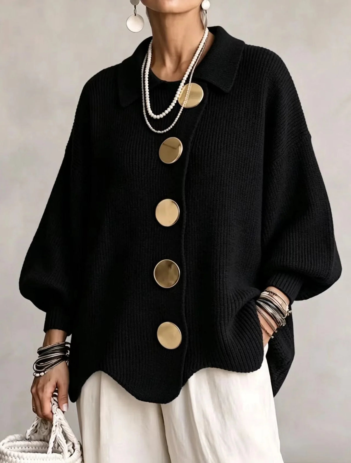 Isadora | Oversized Cardigan with Gold-Tone Details