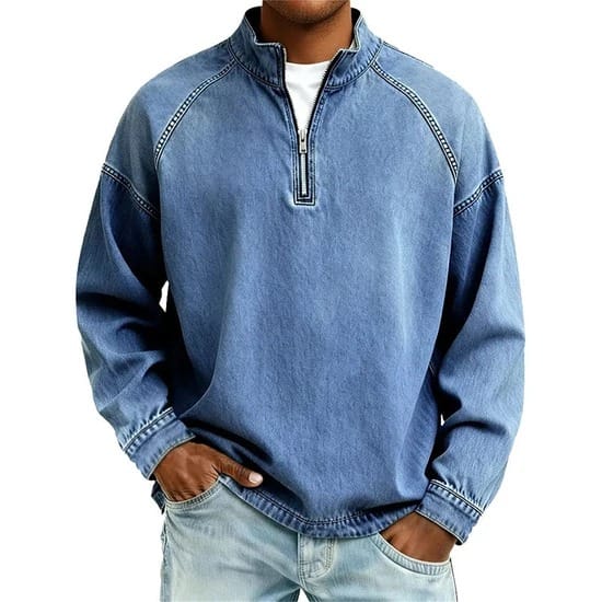 Kenan | Vintage-Wash Henley Zip-Sweater