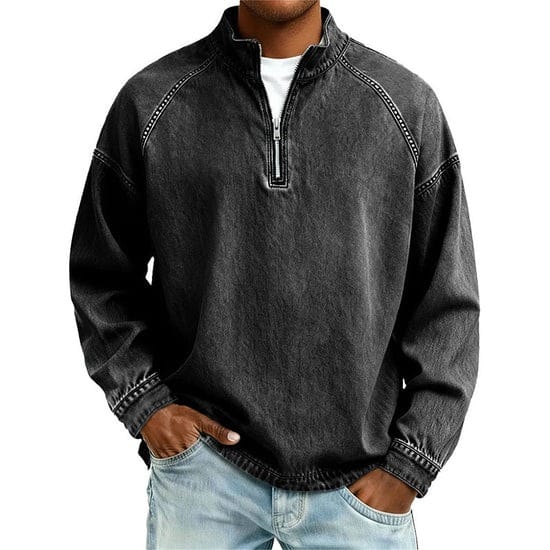 Kenan | Vintage-Wash Henley Zip-Sweater