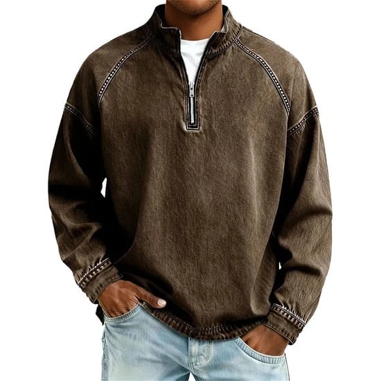 Kenan | Vintage-Wash Henley Zip-Sweater
