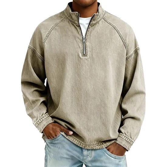 Kenan | Vintage-Wash Henley Zip-Sweater