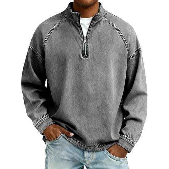 Kenan | Vintage-Wash Henley Zip-Sweater
