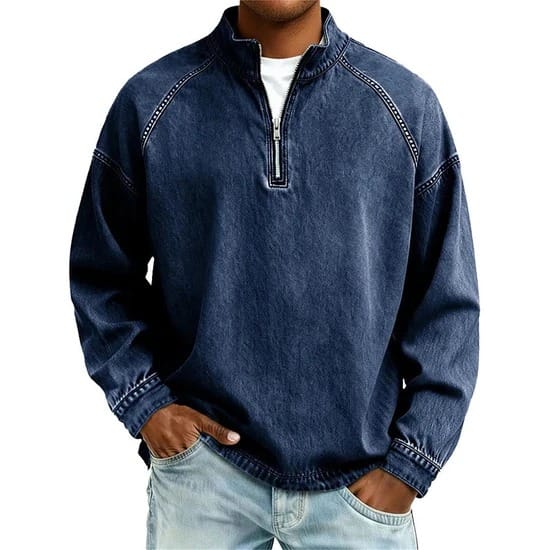 Kenan | Vintage-Wash Henley Zip-Sweater