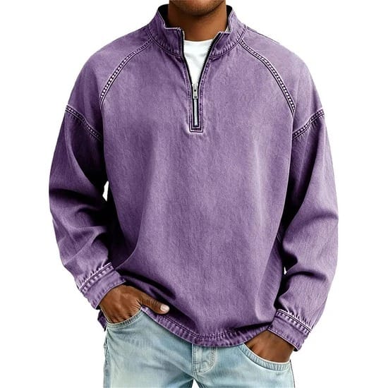 Kenan | Vintage-Wash Henley Zip-Sweater