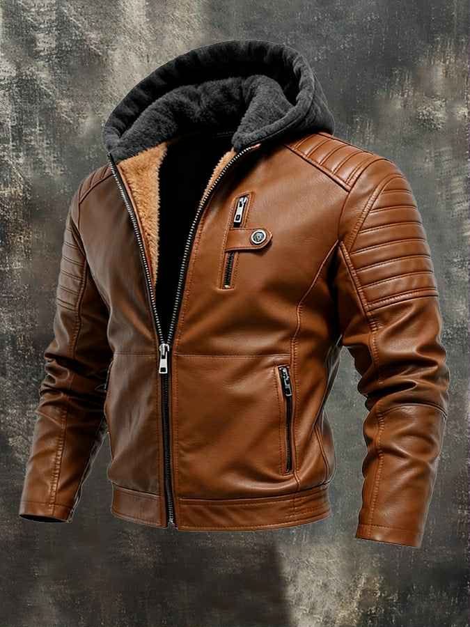 Gareth | Men's Insulated Hooded Leather-Look Jacket