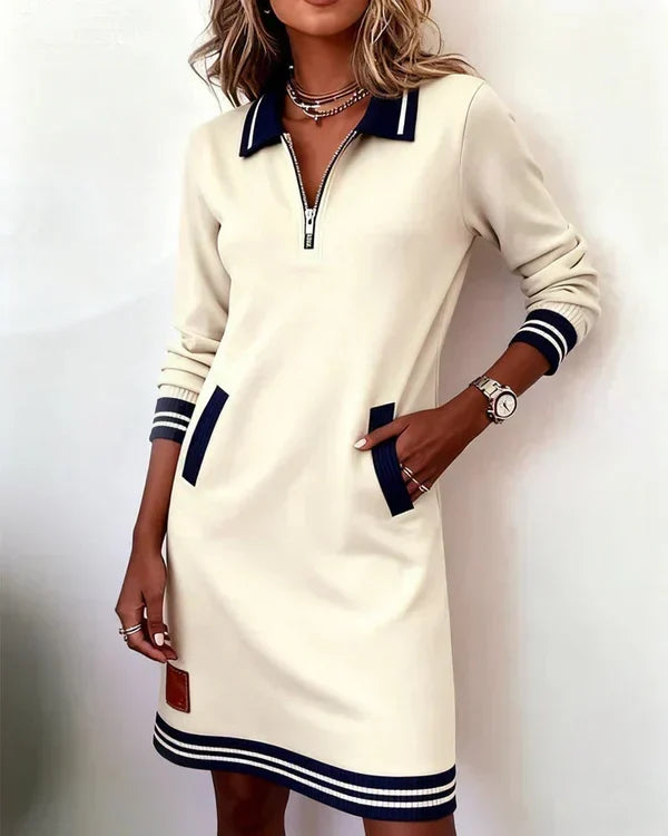 Cara | Long-Sleeved Half-Zip Cotton Dress